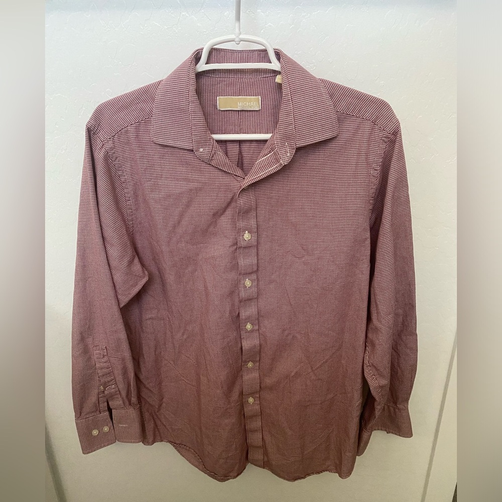 Michael Kors Men’s Red Checkered Button Down Shirt - Large 100% Cotton
